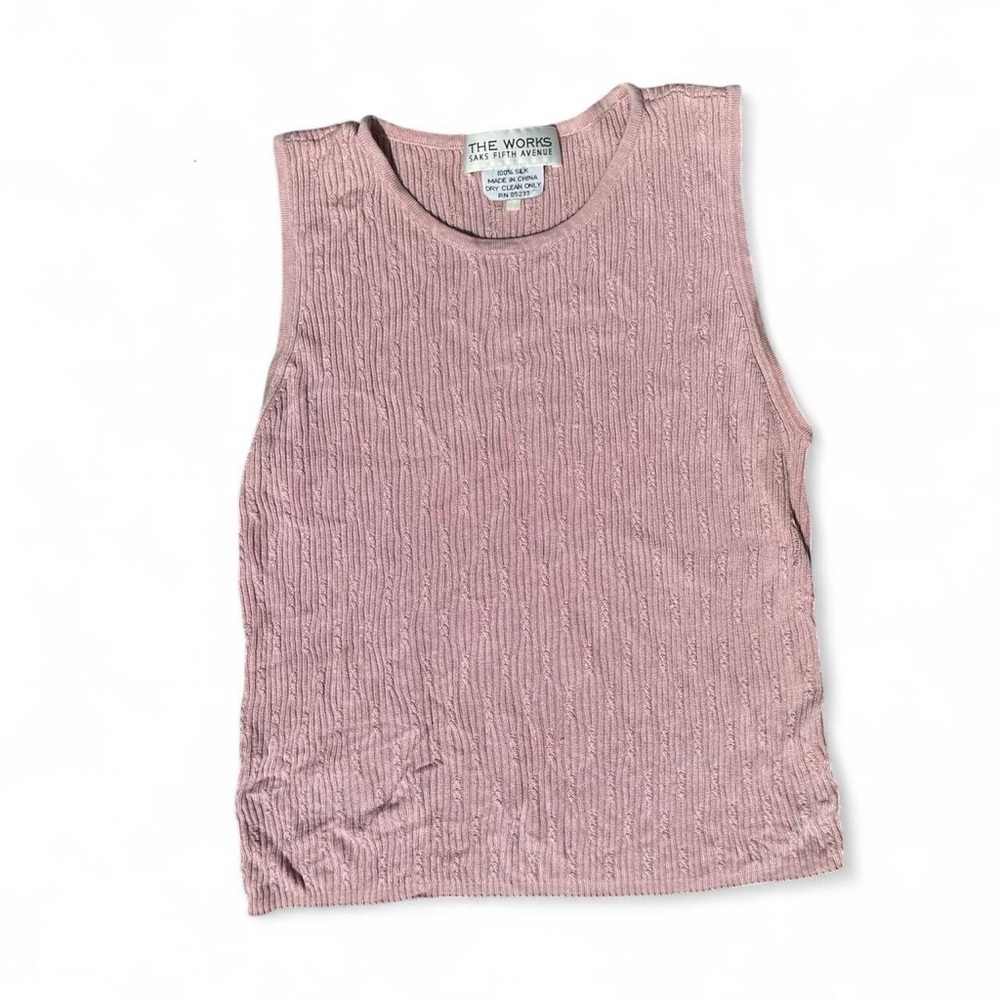 Vintage 1980s 100% silk pink sweater tank saks fifth ave